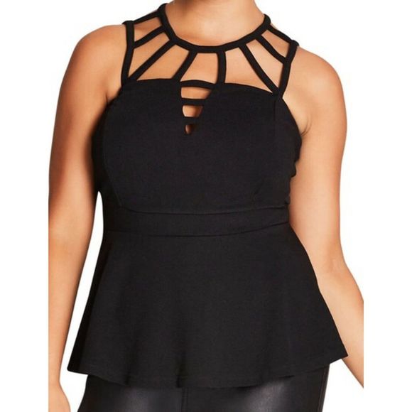 City Chic Tops - City Chic black strapped in sleeveless peplum top